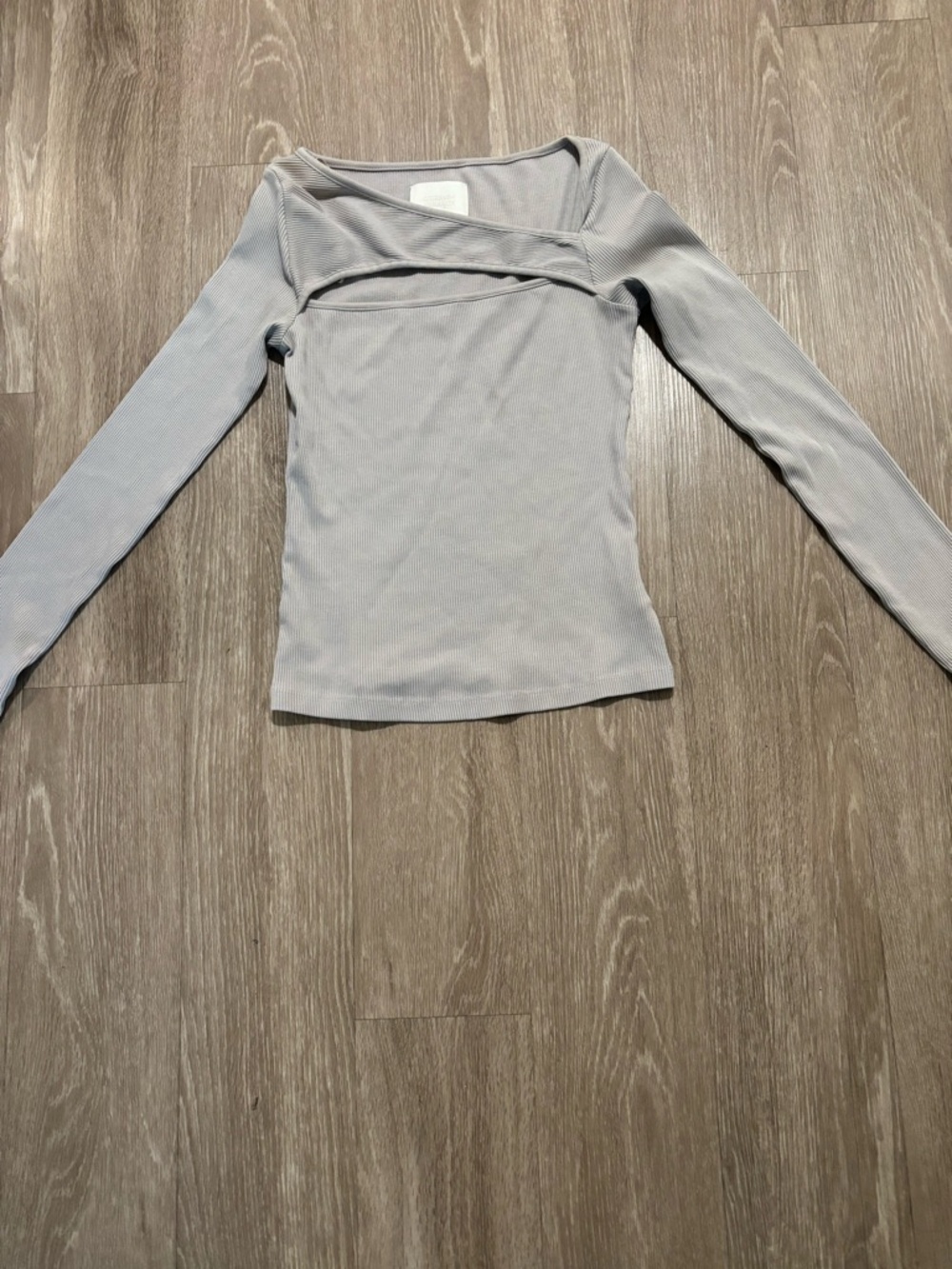 Citizens Of Humanity Light Gray Asymmetric Ribbed Long Sleeve Top